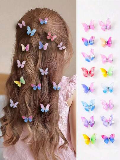 15 pièces/set Clips pour cheveux à ailes de tulle à double couche colorées de fée pour bébés filles, accessoires de cheveux de princesse mignons avec dégradé réaliste de papillon, convient pour le port quotidien, les vacances, les représentations scolaires, les cadeaux de Noël (couleur aléatoire)