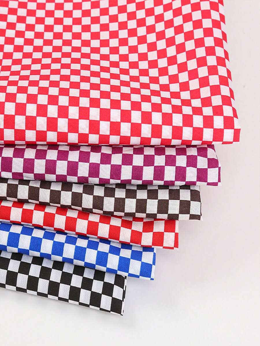 1 pieza Tela con estampado de tablero de ajedrez, Tela de tablero de ajedrez, Adecuada para manteles, bolsas, forro de prendas - Multicolor - Ver 1