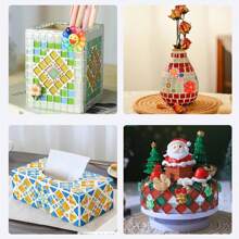 1,100 Pieces Glass Mosaic Tile Set, 24 Colors Square, Handmade DIY Craft Supplies, Mosaic Sticker, DIY Craft Material