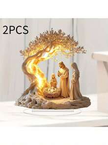 1/2 Pieces Desktop Decoration Set, Home Statue, Tree Of Life 2D Acrylic Summer Desktop Decoration, Room Decoration, Home Decoration, Bedroom Decoration, Summer Wall Decoration Pendant Suitable For Mother's Day, Father's Day Graduation Gift Thickness Of 0.2cm,Outdoor Decor,