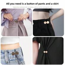 4 件山茶花形纽扣可调节扣，隐形裤腰延长带，男女通用，无钻