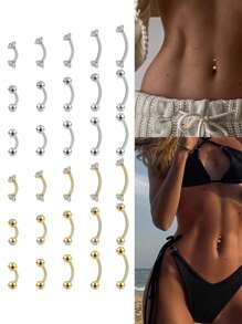 AVYRING 1pc 14G Stainless Steel Belly Button Ring 6/8/10/12/14mm Curved Navel Rings Helix Cartilage Piercings Jewelry Eyebrow Rings Labret Stud Lip Piercing