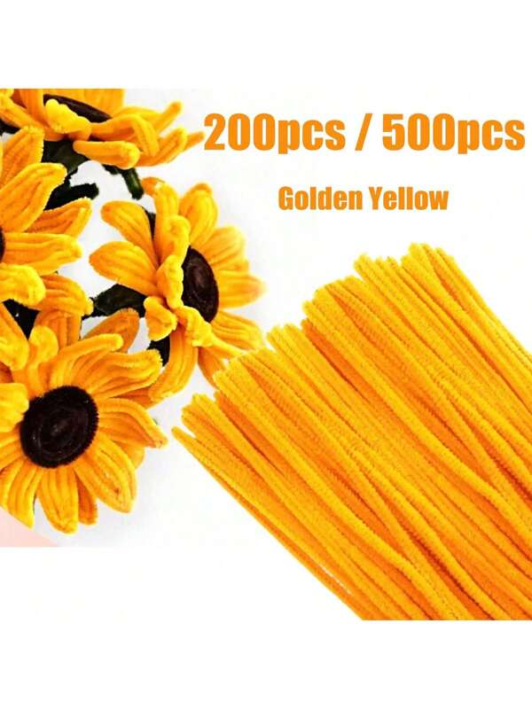 200pcs Golden Yellow Pipe Cleaners Craft Supplies, 500 Golden Yellow +50 Floral Stem Wires, Pipe Cleaner Mega Pack For Festival Garlands And Party Favors,11.81x0.6 Soft Chenille Stems, Gift, Fuzzy Wire, Home Hand Made Decorations, Flexible And Durable Diy Art And Creative Handicraft Project Decoration, Pipe Cleaner Craft Supplies, Unique Pipe Cleaner Crafts