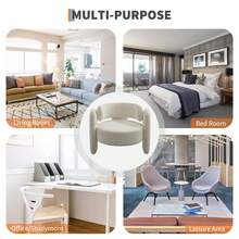 Barrel Accent Chair, Modern Upholstered Armchair Sherpa Boucle Round Chair With 3 Wood Legs Cozy Oversized Living Room Chair With Open Back For Living Room, Bedroom - White - View 7
