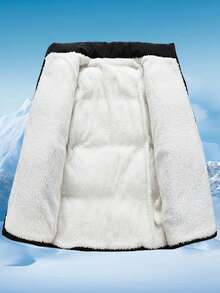 男士秋冬立领夹克，保暖内衬，适合户外旅行、露营，宽松保暖外套 - 黑色 - 查看 4