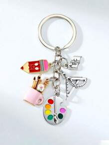 1 Pc Unisex Metal Retro Drawing Board Keychain With Pen Holder, Ruler, Pencil, Compass, Notebook, Teacher Letters, Street Fashion Simple Creative Keychain, Perfect Accessory For Street Art Students, Suitable For Daily Wear, Mobile Phone, Wallet, Backpack, Car Pendant Keychain, Perfect Gift For Art Lovers, Students Or Teachers, Graduation Gift, Back To School Season Gift, Holiday Gift Birthday Gift Car Accessories Cute Goth Y2k