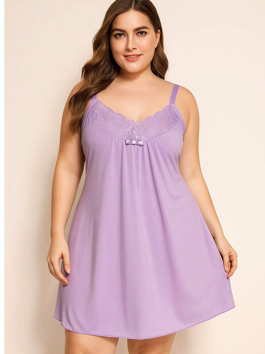 Plus Size Classic Comfort Nightgown With Reinforced Adjustable Straps Silky Fabric - Promotion Large Women's Nightgown - Lila Púrpura - Ver 1