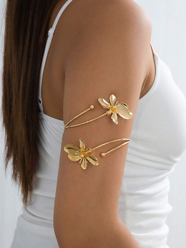 1 pieza Brazalete abierto de flor esmaltada de aleación, simple y elegante, adecuado como regalo para el Día de la Madre, fiesta, banquete y uso diario