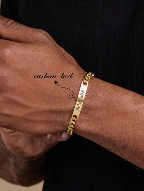 Brazalete personalizado con nombre de bar para hombres, brazalete personalizado para hombres, brazalete grabado, brazalete de cadena cubana, regalo del Día del Padre para él, papá, novio