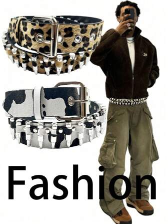 Retro imitierter Patronenkopf Leopardenfell Leder Gürtel für Herren Große Größen; Punk Gothic Hip-Hop Stil; vielseitig für Sweatshirts und Jeans für Herren und Damen; geeignet für den täglichen Urlaub. Lässig, Business, Freund Ehemann Vater Geschenk für Männer, Alltag, Mode, Teenager, Outdoor, Urlaub, Sport, Reise, Straße, Boho, Vintage