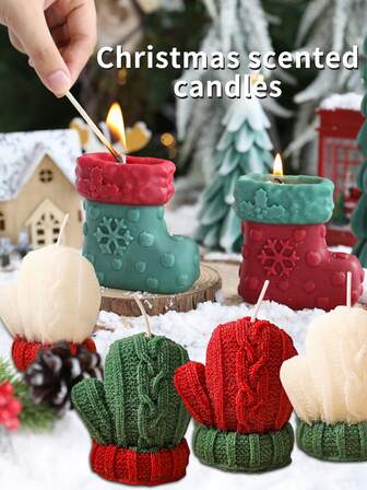 Scented Candles Christmas Creative Romantic Woolen Gloves Socks Scented Candles Atmosphere Decoration, Perfect Holiday Gift-Celebrate Christmas, Party Event Gifts Photo Props, Living Room Dining Table Decoration, Party Event Gifts Home Decor Christmas Decorations Room Decor, Christmas Gifts