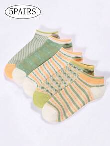 5 Pairs Pack Women's Summer Internet-Famous Ankle Socks, Low-Cut Shallow Mouth, Thin Style Ankle Socks - Multicolor - View 1
