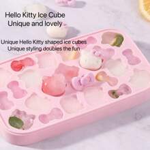 Sanrio 4PCS Sanrio Hello Kitty Covered Silicone Ice Tray - Cute Cartoon Cat And Bow Shaped, Flexible DIY Ice Mold, Suitable For Fun And Creative Snacks, Pink Ice Cubes, Suitable For Festivals And Special Occasions