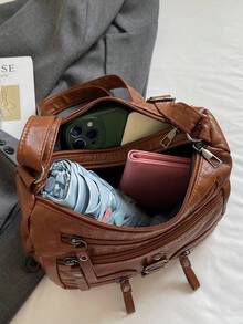 女士软皮斜挎包，中年单肩包，春秋新款 - 棕色 - 查看 8