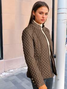 Áo khoác phao nữ Giolshon dáng casual, có mũ, có túi, chất liệu nhẹ, thích hợp mặc hàng ngày vào mùa xuân, thu và đông. - Màu nâu - Xem 8