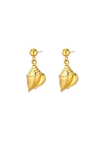 1Pair Stainless Steel Conch Stud Earrings For Women Gold Color Marine Life Style Conch Earring Summer Vacation Christmas Jewelry Gift - Multicolor - View 6