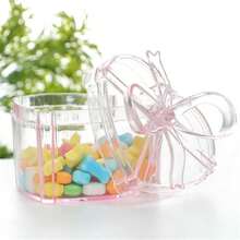 4 件心形糖果罐-塑料储物盒盖适用于婚礼糖盒糖果礼盒巧克力球盒创意透明心形蝴蝶结糖果盒，圣诞节和情人节礼物 - 彩色 - 查看 5