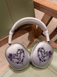 1pc Gothic Rose Thorn Heart Accessories Protective Case For AirPods Max 1st & 2nd Generation, Transparent Apple Over-Ear Headphones Soft Shell Covers, Midnight Silver Metal Themed Heart 2-Pack