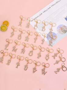 26pcs Alphabet Letter Rhinestone Keychain, Gold-Color Zinc Alloy Bling Pendant Accessories For Handbag Charm, ABCDEF School