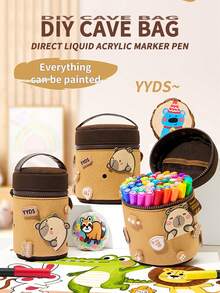 1 pieza Marcador de punta suave de acrílico líquido directo con diseño de Capibara, en colores 24/36/48/60/80, opacos y mezclables, marcadores de arte fino para artistas, útiles escolares, vuelta al cole - Líquido recto de cabeza suave - Ver 1