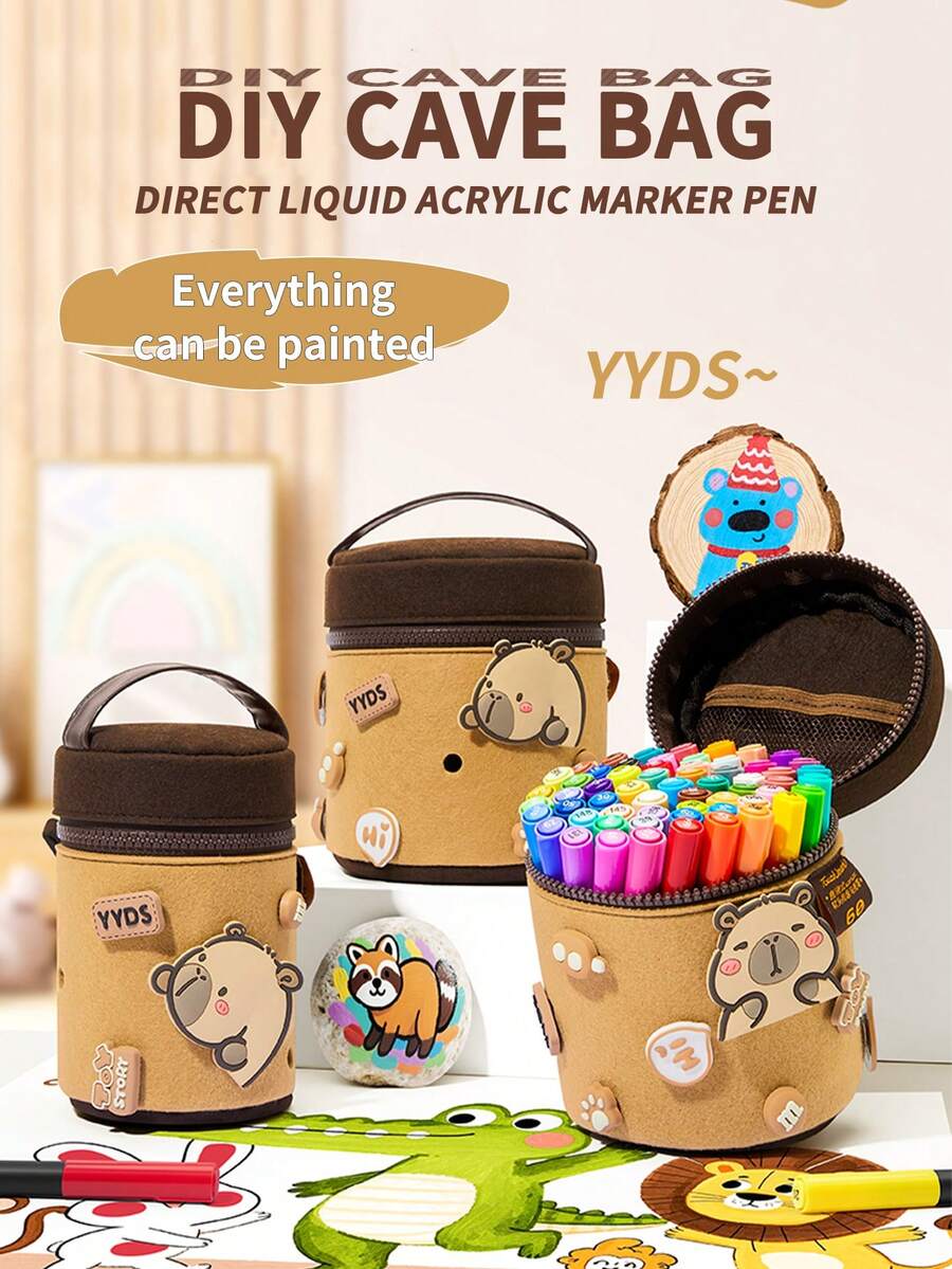 1 pieza Marcador de punta suave de acrílico líquido directo con diseño de Capibara, en colores 24/36/48/60/80, opacos y mezclables, marcadores de arte fino para artistas, útiles escolares, vuelta al cole - Líquido recto de cabeza suave - Ver 1