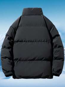 男士秋冬立领夹克，保暖内衬，适合户外旅行、露营，宽松保暖外套 - 黑色 - 查看 3