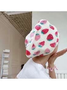 1pc Strawberry Printed Bath Cap Hair Drying Towel, Made Of Coral Fleece, Soft And Absorbent, Suitable For All Seasons In Bathroom Home Bathroom Decor Fall Decor Back To School Hair Bonnet Shower Towels For Beaty Salon, Hotel Sports,Home Essentials, Towel, Skin Care