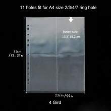 10pcs/Pack A4 11 Holes Binder Refill Bags,Universal 3 Inch Collect Book Bags,1/2/4/6/9 Postcards Cards Holder Back To School,Back To School,School Supplies - Clear - View 10