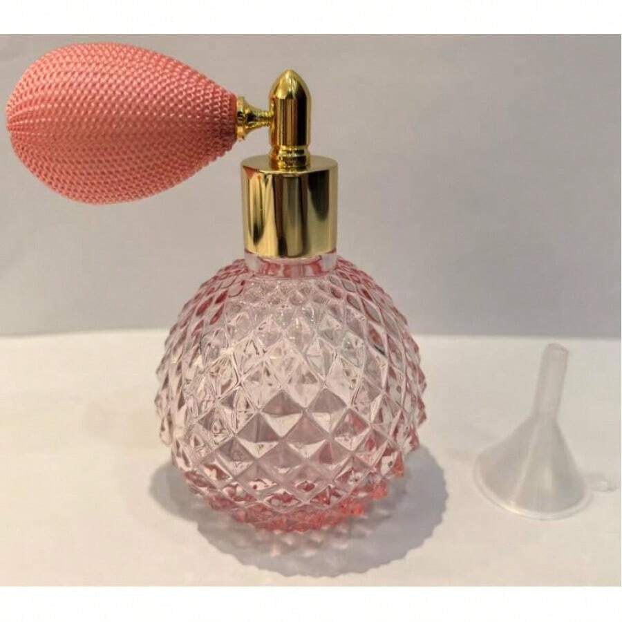 100ml Clear Crystal Perfume Bottle, With Pink Short Tassel Sprayer, Atomizer Pump, Vintage Style, Refillable Glass Bottle