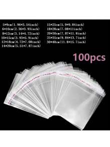 100 piezas Bolsas de plástico transparente autoadhesivas surtidas en tamaños, material de OPP, adecuadas para pequeños accesorios, hornear, llaveros, colgantes, tarjetas, embalaje de regalos festivos, bolsas de almacenamiento transparentes