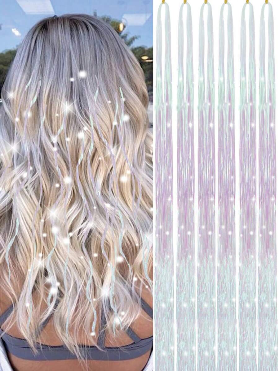 Fairy Tinsel Hair Extensions Holographic Hair Tinsel Heat Resistant Sparkling Hair Glitter For Christmas New Year Party - Brown - View 1