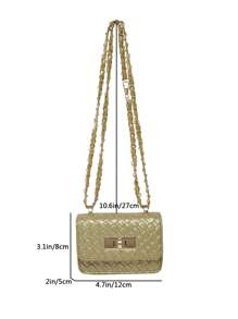 Mini bolso cuadrado, textura trenzada, costura acolchada, nuevo bolso de mujer, bolso de hombro con patrón de rombos de alta calidad, bolso bandolera con cadena trenzada, bolso cruzado con solapa para lápiz labial, accesorio de bolso de mujer lindo