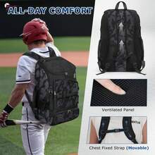Baseball Bag Large Capacity Backpack For Softball, Baseball,Tball Equipment Adult & Youth Bat Bag With Shoe Compartment & Helmet Holder - Camouflage - View 5