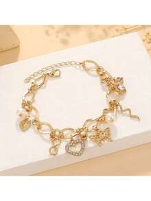 1 件时尚奢华钻石镶嵌珍珠手链，适合女性度假、休闲、日常节日佩戴，可作为送给朋友的礼物