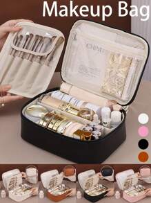 2/1PC Holiday Travel Makeup Organizer Bag, Multi-Functional Makeup Organizer Bag, Bathroom Waterproof Makeup Bags, Makeup Bags, PVC Toiletries Bag, Beauty Storage Bag, Cosmetics Storage Bag, Handbag, Organization And Storage Bag,A Must-Have Cosmetic Brush Storage Bag For Ladies In Autumn And Winter