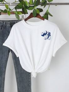Damen Lässig Urlaubs T-Shirt mit Muster von vielfältiger Meeresfauna und bedrohten Tieren, Sommer