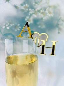 1pc Customized Initial Letter Drink Tag, Drink Stirrer, Initial Combination, Wedding Wine Decor, Glass Marker, Laser Cut Acrylic Cocktail Cup, Champagne Glass Charm, Decoration - Gold - View 17