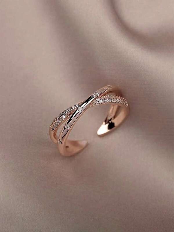 Elegant Cross Rose Gold Open Ring For Women, Fashionable And Individual, Light Luxury, Adjustable Opening, Suitable For Daily Wear,Gift