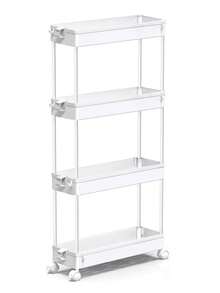 SPACEKEEPER Slim Rolling Storage Cart 4 Tier Bathroom Organizer Mobile Shelving Unit Utility Cart Tower Rack For Kitchen Laundry Narrow Places - 白色 - 查看 1