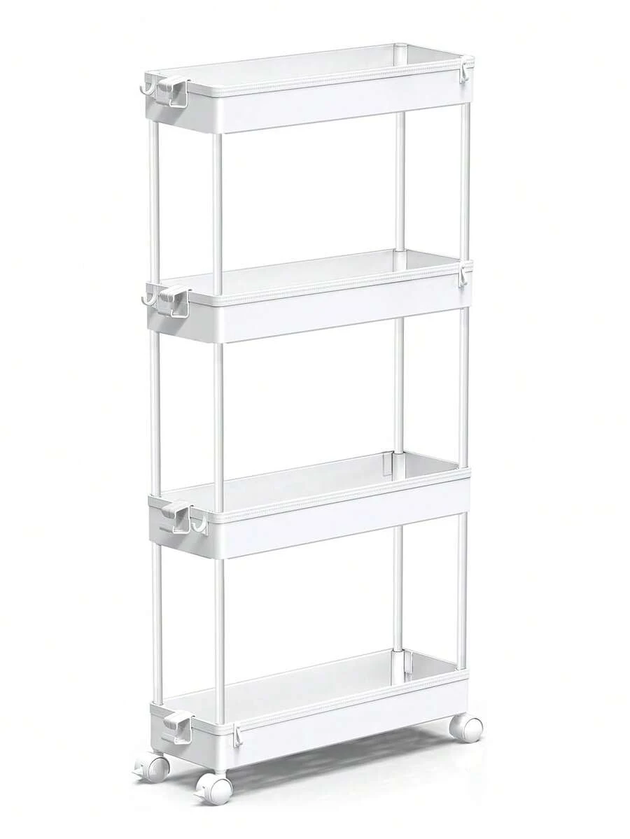 SPACEKEEPER Slim Rolling Storage Cart 4 Tier Bathroom Organizer Mobile Shelving Unit Utility Cart Tower Rack For Kitchen Laundry Narrow Places - 白色 - 查看 1