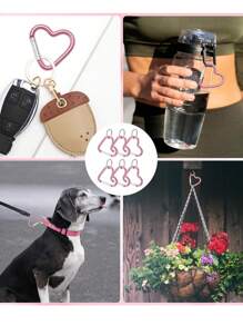 10 pièces/20 pièces Porte-clés pince en forme de cœur en alliage d'aluminium, clips pression en forme de cœur avec anneau porte-clés pour usage extérieur, voyage, promenade, hamac, laisse pour chien, porte-bouteille d'eau, fournitures, rose