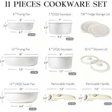 5/11pcs Pots And Pans Sets Non Stick, Kitchen Cookware Sets, Induction Pan Set For RV Set, Pans With Detachable Handle, Granite White, Oven Friendly - White - View 3