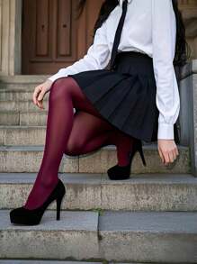 1 Pair Women's Delicate Wine Red Sheer Thigh High Stockings - Lightweight, Breathable, Comfortable With High-Waist Design, Suitable For Spring And Summer
