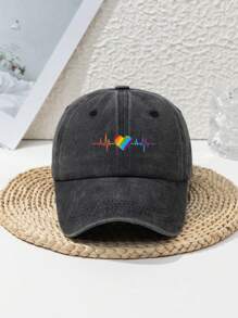 1 pièce Casquette de baseball en polyester décontractée, réglable, avec décorations multicolores de motifs cœur et battement de cœur à la mode, pour femmes. Convient pour le printemps, l'été, l'automne et l'hiver. Idéale pour les sports de plein air, le camping, la pêche.