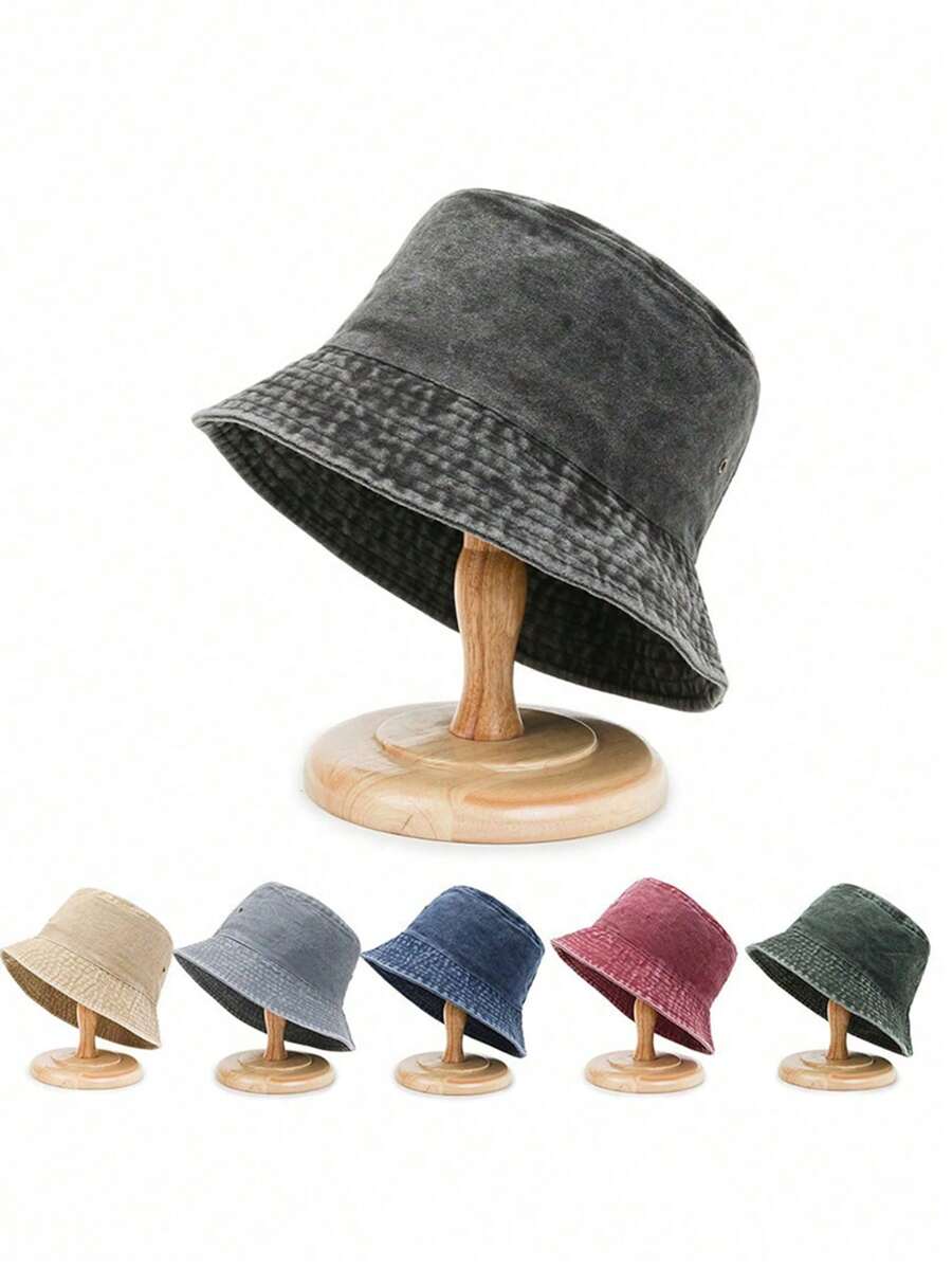 Sombrero de cubo vintage para hombres, protección solar versátil, adecuado para combinar a diario, diseño retro desgastado, unicolor, sombrero de cubo de pareja transpirable de moda, primavera/verano