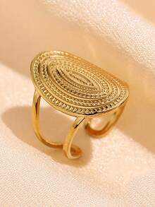 1 件时尚简约朋克几何宽面圆形螺纹钛钢开口戒指男女姐妹情侣珠宝礼物，适合日常运动派对宴会派对节日礼物夏季海滩度假穿着便宜商品