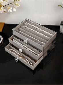 1 Stück multifunktionale Schmuckbox, 3-lagiger Halsketten Aufbewahrungskasten, schubladenartiger Schmuckorganizer für Zuhause für Ohrringe, Ringe, Ketten, Armbänder, geeignet für Schmuckgeschäfte und täglichen Gebrauch, große Kapazität, ideales Geschenk für Frauen und Mädchen