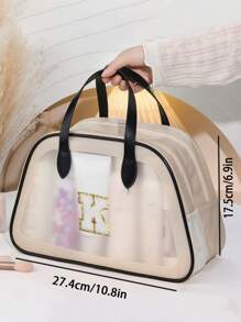 1 geantă de machiaj transparentă cu litere, geantă de toaletă portabilă de călătorie, geantă de călătorie transparentă de mare capacitate cu mâner, geantă cosmetică impermeabilă din PVC, geantă de depozitare multifuncțională, geantă de depozitare, geantă de depozitare portabilă de călătorie, geantă de bagaje, geantă de depozitare de călătorie, geantă de depozitare pentru organizarea hainelor, geantă de bagaje, geantă de depozitare pentru cosmetice, geantă de depozitare pentru îngrijirea pielii, potrivită pentru machiaj, instrumente de machiaj, depozitare pentru îngrijirea pielii, creion de sprâncene, paletă de farduri de pleoape, ruj, puf de pudră, pensulă de machiaj