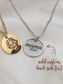 Customized Portrait Engraved Round Photo Pendant Necklace, Stainless Steel Handwritten Text Cross Chain Memorial Necklace - O Chain - View 6