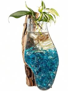 Wall Mounted Molten Glass Hanging Terrarium On Driftwood, Indoor Wall Planter Vase On Wood, Propagation Station For Hydroponics Plants, Succulent Pot - Wall Mounted_ - View 9